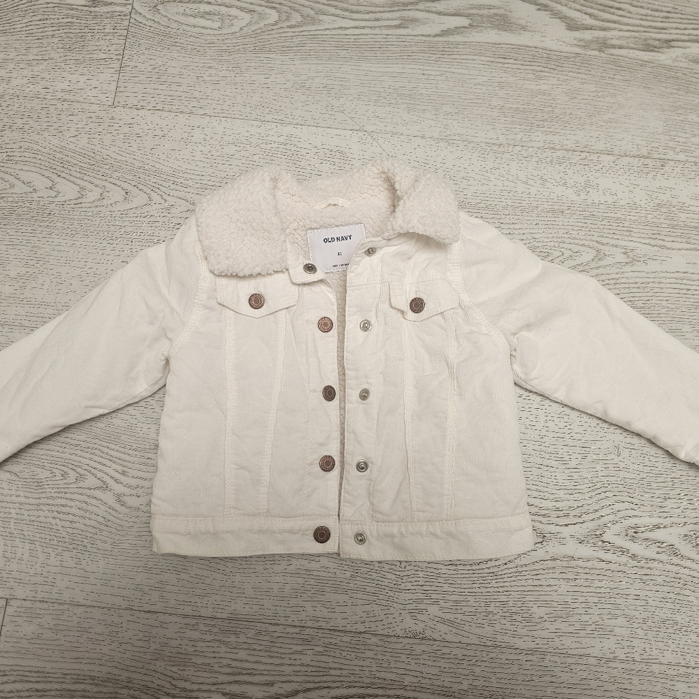 Old Navy White Kids Jacket with Brown Buttons
